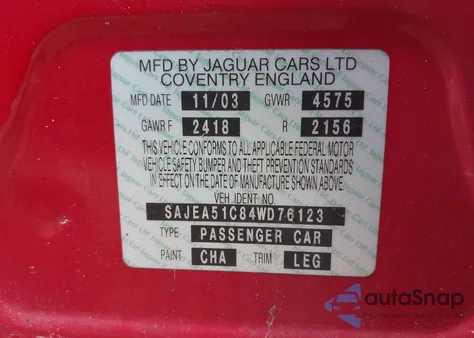 2004 Jaguar X-Type 3.0 from USA, damaged, VIN SAJEA51C84WD76123